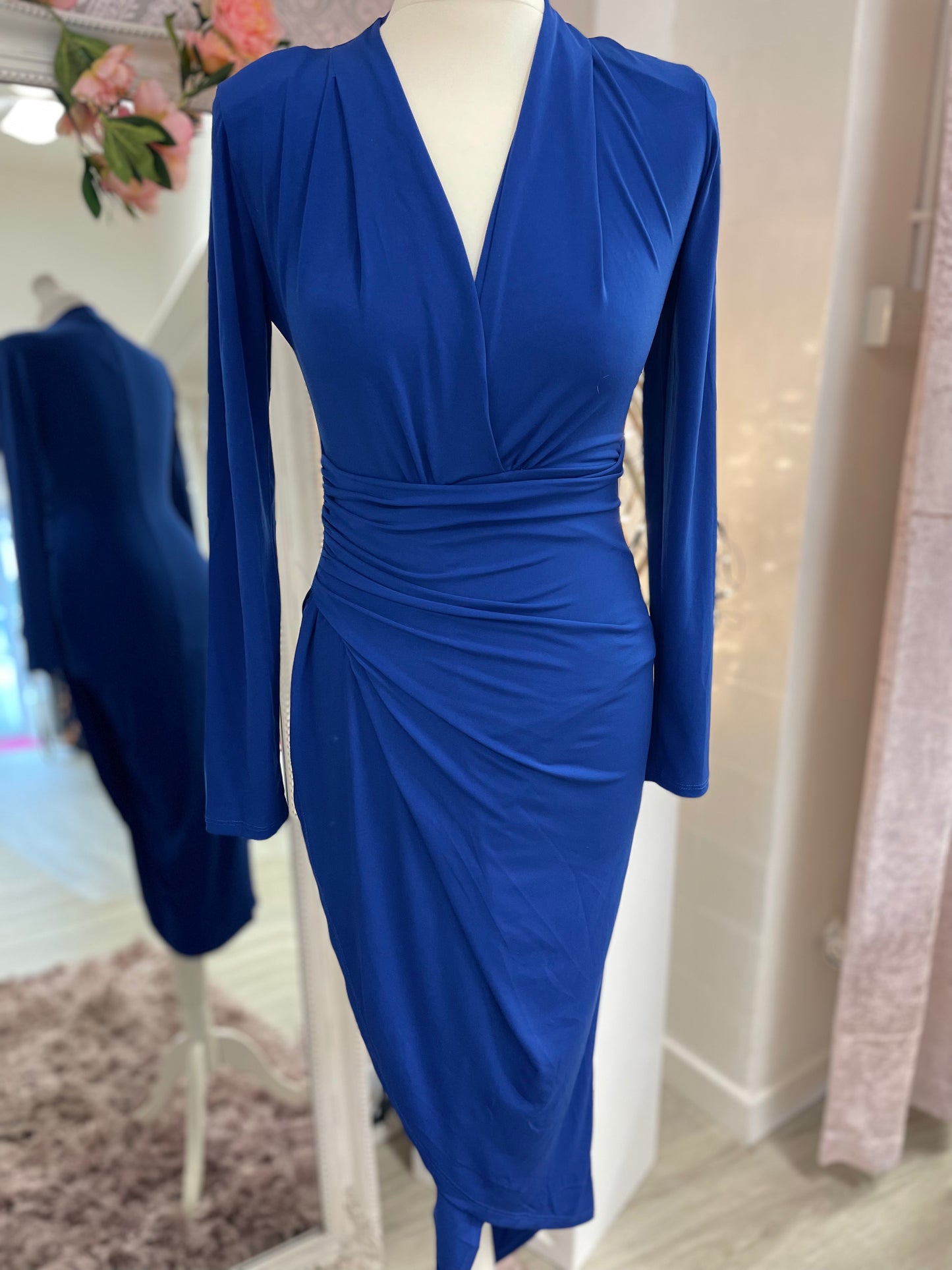 JQ Long Sleeve Midi Wrap Style Royal Blue Dress