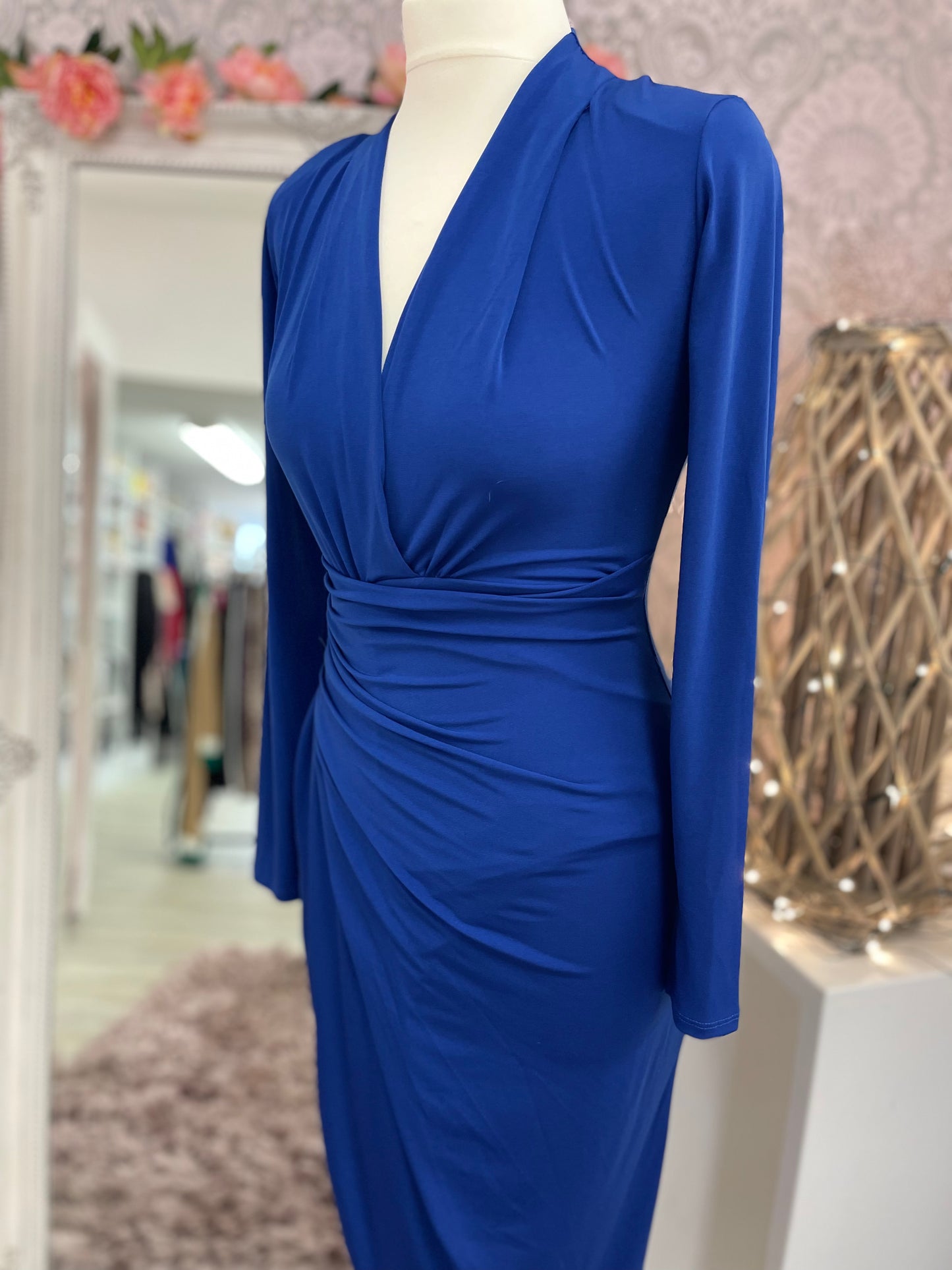 JQ Long Sleeve Midi Wrap Style Royal Blue Dress