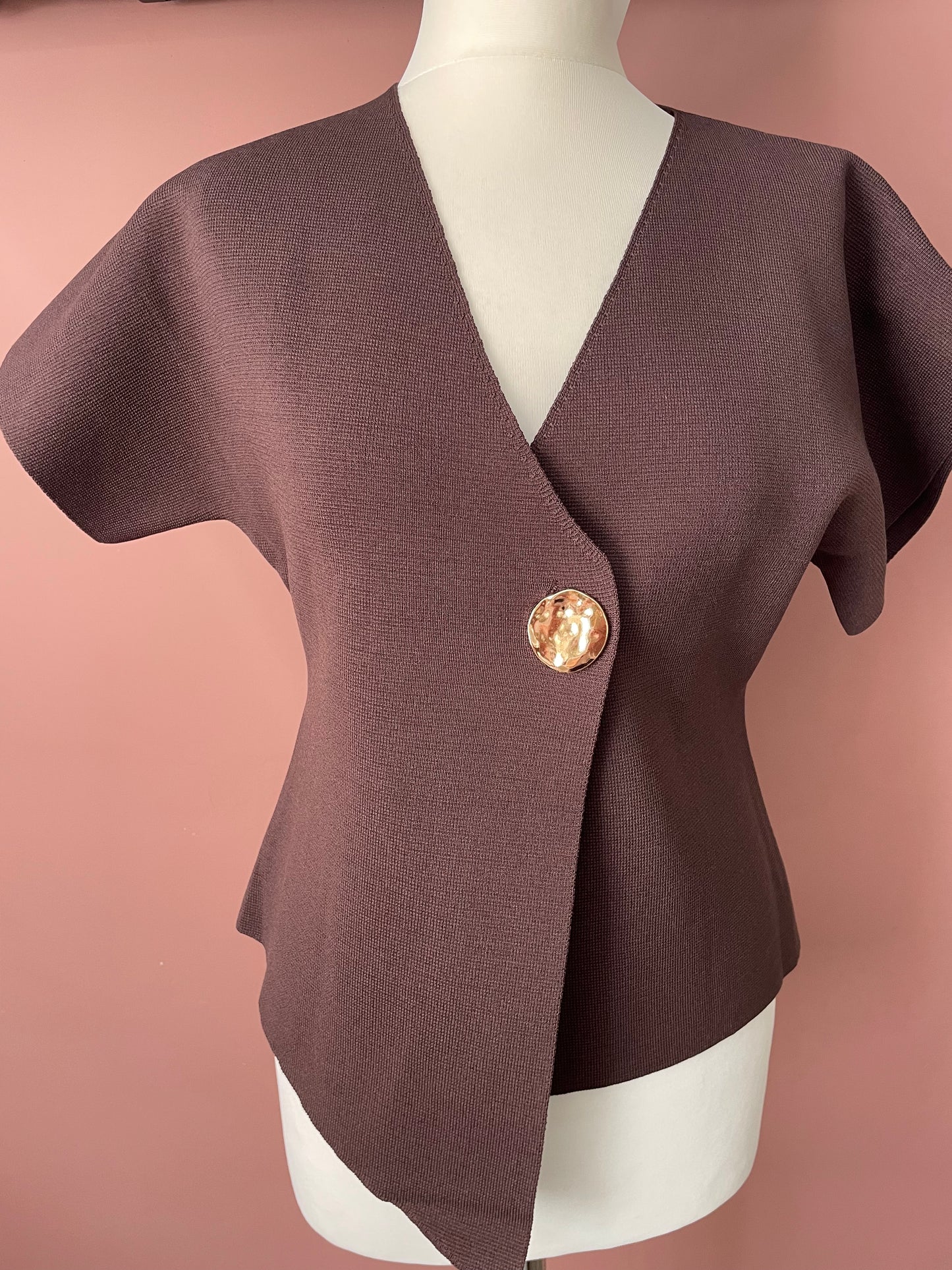 Asymmetrical Chocolate n Gold Button Waistcoat