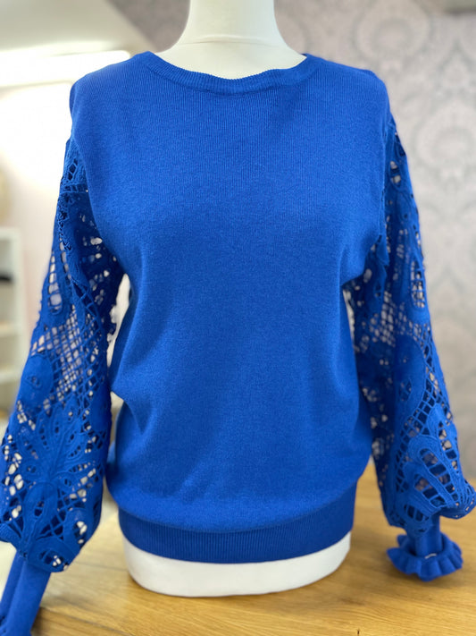 Royal Blue Lace Sleeve Jumper