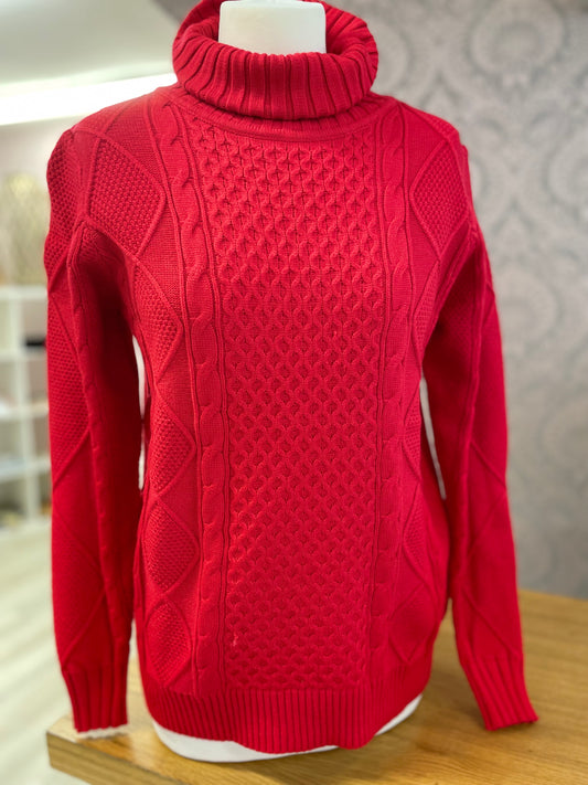 Lily & Ruby Red Cable Knit PoloNeck