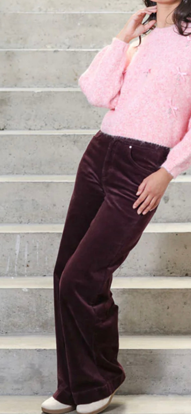 Jacinda Wide leg Cord Trousers in burgandy