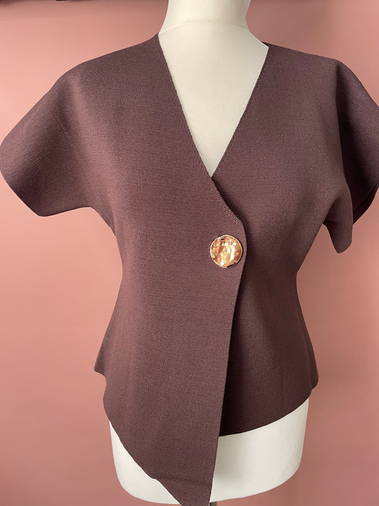 Asymmetrical Chocolate n Gold Button Waistcoat