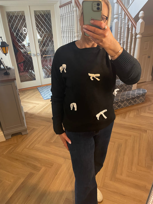 Black Oversized Bow Detail Jumper